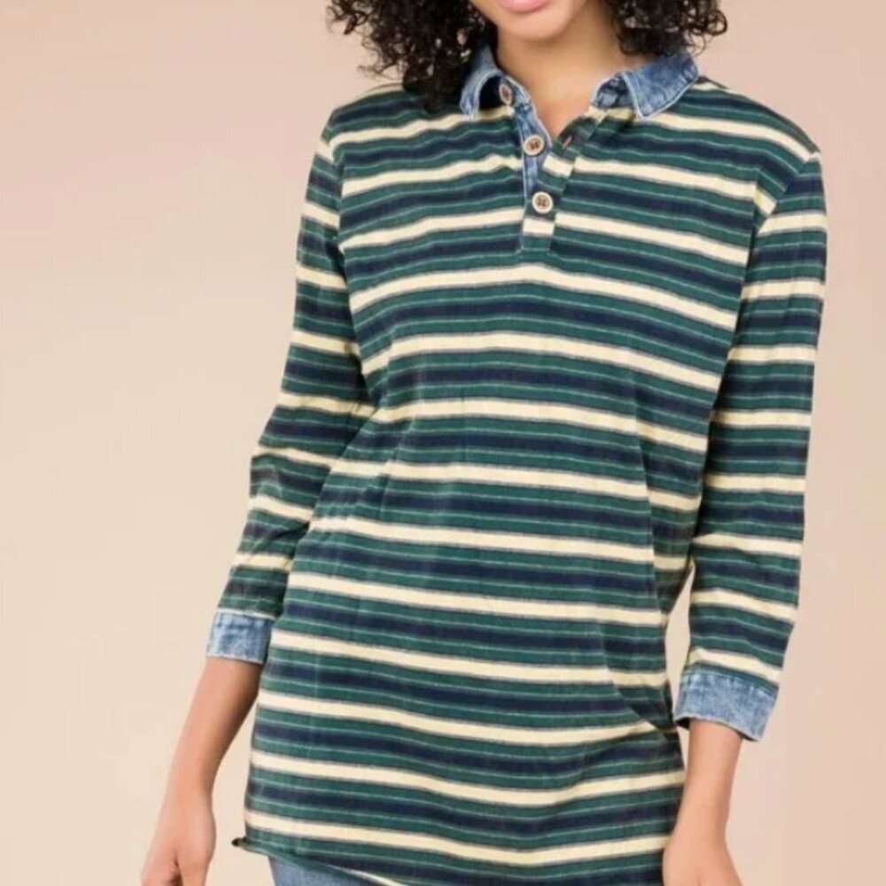 POL Striped Chambray Long Sleeve